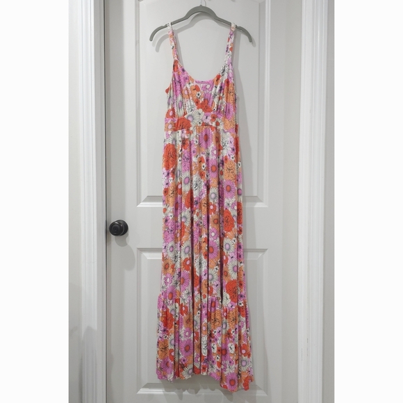 TORRID Super Soft Knit Jersey Floral Pink Orange Tiered Maxi Dress, Size 00, M/L - Picture 3 of 14